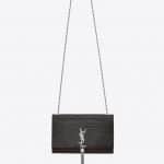 Saint Laurent Mouse Gray Crocodile-Embossed Medium Kate Satchel Tassel Bag