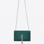 Saint Laurent Water Green Crocodile-Embossed Medium Kate Satchel Tassel Bag