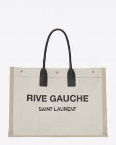 Saint Laurent White/Black Linen Rive Gauche Tote Bag