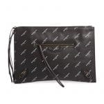 Balenciaga Black All Over Logo Print Calfskin Classic Pouch Bag