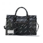 Balenciaga Black All Over Logo Print Calfskin Classic Small City Bag