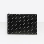 Balenciaga Black All Over Logo Print Calfskin Clip M Bag