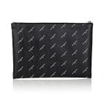 Balenciaga Black All Over Logo Print Calfskin Clip Medium Pouch Bag