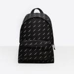 Balenciaga Black All Over Logo Print Canvas Explorer Backpack Bag