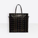 Balenciaga Black All Over Logo Stamped Calfskin Bazar Shopper M Bag