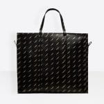 Balenciaga Black All Over Logo Stamped Calfskin Bazar Shopper XL Bag