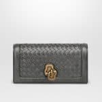 Bottega Veneta Light Grey Intrecciato Nappa Top Knot Clutch Bag