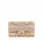 Chanel Beige/Ecru/Pink Knit Classic Flap Medium Bag