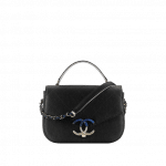 Chanel Black Grained Calfskin Flap with Top Handle Bag