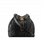 Chanel Black Coco Pleats Drawstring Bag