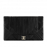 Chanel Black Coco Pleats Large Clutch Bag