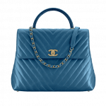 Chanel Blue Calfskin/Lizard Coco Handle Large Bag
