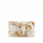Chanel Gold/White Printed Denim Classic Flap Medium Bag
