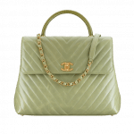 Chanel Green Calfskin/Lizard Coco Handle Large Bag