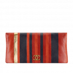 Chanel Red/Navy/Gold Striped Calfskin Greek Clutches Clutch Bag