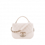 Chanel White Grained Calfskin Flap with Top Handle Bag