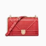 Dior Red Metallic Perforated Calfskin Small Diorama Bag