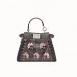 Fendi Gray Embroidered Floral Python Peekaboo Micro Bag