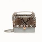 Fendi Gray Leather/Python Scalloped with Grommets Kan I Small Bag