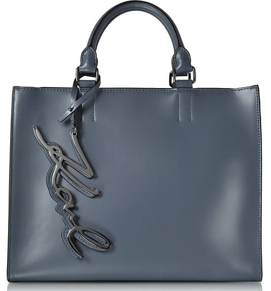 Karl Lagerfeld K/ Metal Signature Thunder Gray Leather Shopper Bag