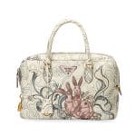 Prada White Bunny Printed Top Handle Bag