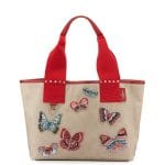 Valentino Beige Butterfly Embroidered Grande Plage Tote Bag