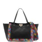 Valentino Black Embroidered Rockstud Tote Bag