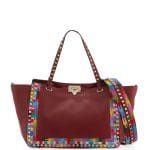 Valentino Dark Red Embroidered Rockstud Tote Bag