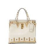 Valentino Ivory Embellished Joylock Medium Top Handle Bag