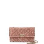 Valentino Light Pink Velvet Rockstud Spike Wallet On Chain Bag