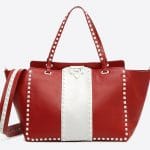 Valentino Red Free Rockstud Medium Tote Bag