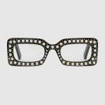 Gucci Rectangular-frame Acetate Sunglasses with Pearls