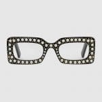 Gucci Rectangular-frame Acetate Sunglasses with Pearls