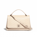 Chanel Beige Calfskin Chevron Chic Medium Top Handle Bag
