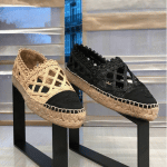 Chanel Beige and Black Fabric/Grosgrain Perforated Espadrilles
