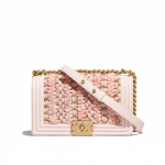 Chanel Beige/Pink Braided Tweed Boy Chanel Old Medium Flap Bag