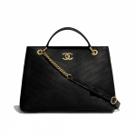 Chanel Black Calfskin/Elaphe Chevron Chic Large Shopping Bag