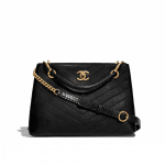 Chanel Black Calfskin:Elaphe Chevron Chic Small Shopping Bag