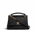 Chanel Black Calfskin:Elaphe Chevron Chic Small Top Handle Bag