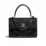 Chanel Black Sheepskin/Water Snake/Calfskin Chevron Trendy CC Small Top Handle Bag