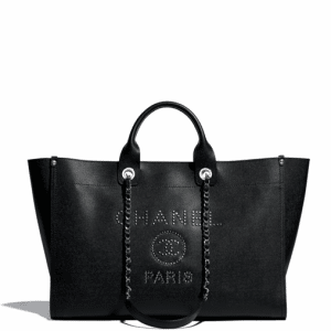 Chanel Black Studded Calfskin Deauville Large Shopping Bag