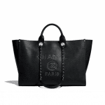 Chanel Black Studded Calfskin Deauville Large Shopping Bag