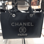 Chanel Black Studded Calfskin Deauville Large Shopping Bag