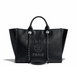 Chanel Black Studded Calfskin Deauville Medium Shopping Bag