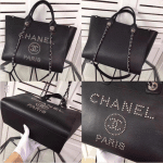 Chanel Black Studded Calfskin Deauville Medium Shopping Bag