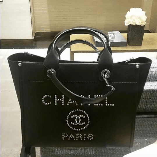 NEW Chanel Deauville Studded Tote in Ivory Caviar Brazil