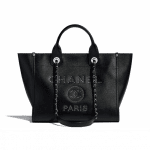 Chanel Black Studded Calfskin Deauville Small Shopping Bag