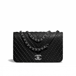 Chanel Black Studded Calfskin Medium Flap Bag