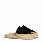 Chanel Black Suede Calfskin/Grosgrain Espadrille Slides