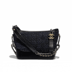 Chanel Black/Navy Blue Tweed/Calfskin Gabrielle Small Hobo Bag